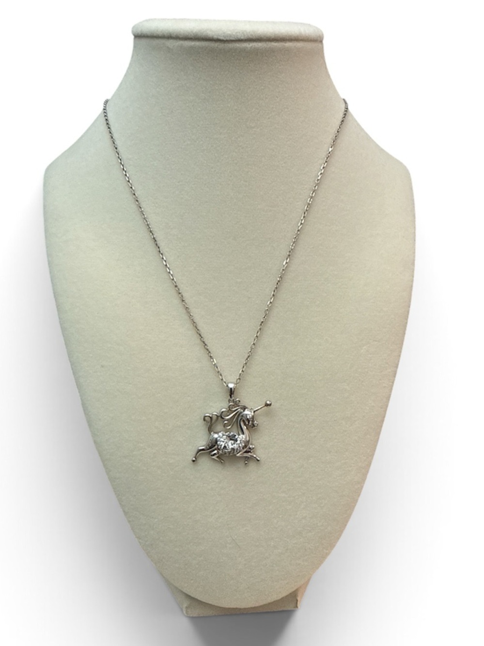 Silver & Crystal Unicorn Pendant Necklace Stamped 925 With extender